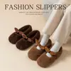 Pantuflas de algodón estilo Mary Jane para mujer, nuevo estilo 2026, cálidas, para interior, antideslizantes, forradas de felpa, fáciles de poner, pantuflas de estar en casa