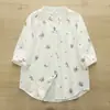 Camisa Floral de Gasa de Algodón de Doble Capa con Cuello en V y Mangas Medias para Mujer, Ropa de Verano, Casual, Suave, Amigable con la Piel, Transpirable, Camisa de Manga Tres Cuartos