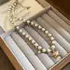 Colar com Pingente de Estrela de Zircônia com Pérolas Retro Francês Moda Simples Corrente de Clavícula para o Dia a Dia Joia com Senso de Design
