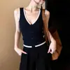Chaleco de Punto con Bloques de Color y Cuello en V Estilo Francés para Mujer 2026 Verano Nuevo Sexy Versátil Top Exterior Chica Caliente