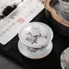 Juego de Té Kung Fu Estilo Chaozhou con Tapa Cóncava, Tazón de Tres Piezas de Cerámica Blanca Pura con Pintura Sobre Esmalte, Tazón de Tapa Única de 80 ml para Uso Doméstico en la Ciudad de Chaozhou