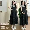 Atuendo Casual de Verano 2026: Conjunto de Mono de Maternidad Floral Holgado Adelgazante que Cubre la Barriga + Vestido de Maternidad con Camiseta