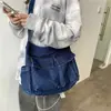 Bolsa Jeans Estilo Coreano Bolsa de Ombro Artística Bolsa de Mão Estilo Japonês Harajuku Retro Estilo Preguiçoso Bolsa Transversal Feminina de Grande Capacidade