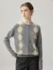 Cárdigan de Cachemira Estilo Otoño/Invierno 2026 Para Mujer Cuello Redondo Base de Cuadros de Diamantes Estilo Versátil de Una Sola Fila Prendas de Abrigo Cálidas