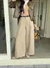 Calça Larga Feminina Outono 2026 com Fenda e Corte Curvo, Cintura Elástica, Pantalona Casual Slimming de Comprimento Três Quartos 9719