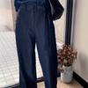 ¡Clase CHAO sin D recomendada! GAO-end nicho casual con cordones lino minimalista Mezclilla pierna ancha rectos pantalones