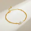 Pulsera de oro de 18 quilates con perla de imitación ovalada, cuentas de oro y cadena de acero inoxidable, ajustable, joyería de mano transfronteriza europea y americana