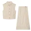 Conjunto de saia feminina da marca Z para AliExpress, top de linho sem mangas popular no INS europeu e americano, confortável e casual ZA