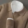 Otoño e Invierno 100% Lana Pura Suéter de Punto para Hombre Cuello Polo Casual de Negocios Cuello de Gaviota Holgado Capa Base de Cachemira