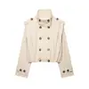 ZA comércio exterior transfronteiriço moda feminina item quente 2026 outono novo moda europeia e americana gola alta plissado retrô trench coat curto