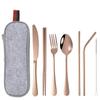 Juego de vajilla de acero inoxidable de Amazon, cuchillo, tenedor, cuchara, pajita, palillos, cepillo, vajilla portátil de viaje para estudiantes, juego de 7