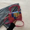 Bolsa Pequena Quadrada Costurada Moda Tendência Inverno 2024 Estilo Ocidental Transversal Bolsa de Ombro Cor Contrastante Bolsa Transversal Casual