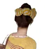 Presilha de Cabelo Grande Listrada com Laço Estilo Coreano, Grampo de Cabelo Tricotado Outono e Inverno, Presilha de Bico de Pato Preguiçoso, Presilha de Garra para Rabo de Cavalo Alto