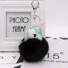 Colgante de bolso con forma de bola de pelo de unicornio, imitación de conejo Rex, llavero con forma de bola de pelo a juego, colgante de coche de peluche de poni, venta al por mayor