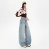 Jeans Cargo de Pierna Ancha con Múltiples Bolsillos Diseño Lavado Naranja Joven para Mujer Sueltos Adelgazantes Modernos Versátiles Pantalones de Longitud Completa