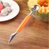 Acero Inoxidable Pala de Bola Cuchara para Sacar Bolas de Fruta Doble Cabeza Cocina Sandía Cortador Tallado Corrugado Cuchillo Plato Cuchara Artefacto para Cavar