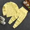 Conjunto de Pantalones de Cintura Alta para Niños que Protegen el Vientre, Estilo Primavera y Otoño, Ropa de Otoño para Bebés, Ropa Interior de Algodón Puro para Niñas, Pijama de Cuello Redondo para Niños