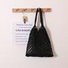 Bolsa de praia estilo chique de algodão trançado à mão, bolsa de ombro feminina, portátil, casual, oca, para viagem, férias, bolsa de palha trançada