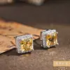 Pendientes de Estilo Popular Incrustados con Piedras Preciosas Naturales, Pendientes de Cristal Amarillo Cubo de Azúcar de Piedra Preciosa Colorida, Pendientes de Cristal Cuadrado de Plata de Ley S925