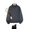 Sudadera de estilo coreano, corte limpio, con media cremallera y cuello alto para hombre, otoño, gris cáñamo con cuello de contraste, top pullover casual holgado deconstruido