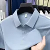 Camisa polo de manga corta sin costuras de seda helada antibacteriana 7A para hombre, nueva camiseta de verano para hombre con cuello, tacto frío, transpirable, secado rápido