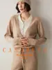 Ele~Cardigã de Tricô de Cashmere para Bebê Estilo Francês para Mulheres, Jaqueta com Decote V de Design Único, Suéter de Duas Peças Color-Blocking de Nicho