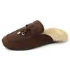 Pantuflas de algodón de suela plana 2026 para mujer, pantuflas peludas sin cordones, estilo nicho, punta cuadrada, versátiles para otoño e invierno, nuevo diseño de caña baja