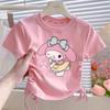 2025 Nuevo Estilo Explosiones Cuello Redondo Ropa Dopamina Lazo Verano Top para Niñas Hombro Manga Corta Camiseta Corta
