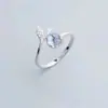Anel de Prata com Pedra Colorida Lágrimas de Sereia para Mulheres, Design Único, Estilo Coreano, Cauda de Peixe com Diamantes, Anel de Vidro Ajustável