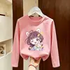 Camiseta de manga comprida para meninas, nova e estilosa, 2026 primavera e outono, blusa básica de algodão puro para meninas, top de outono fofo para crianças