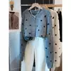 Cardigan Jacket de Tricô Moda Bolinhas Macio Grudento Estilo Coco Chanel Solto Estilo Coreano 2026 Primavera/Outono Nova Roupa Feminina Suéter Cardigan
