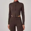 Chaqueta de Yoga de Manga Larga con Cremallera y Cuello Alto Estilo Europeo y Americano, Ropa de Yoga Ajustada de Secado Rápido, Top Deportivo para Fitness al Aire Libre 65577