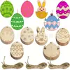 Adornos colgantes decorativos para fiesta de Pascua, huevo de madera para niños, pintado a mano, bricolaje, virutas de madera pintadas, hecho a mano para bebé