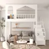 Litera tipo loft de hierro forjado para apartamentos pequeños, con espacio abierto debajo, litera superior individual, cama alta-baja tipo casa del árbol castillo para niños, dúplex segundo piso