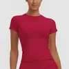 Nuevo producto transfronterizo: Ropa de yoga fina de color liso con cuello redondo, camiseta de entrenamiento ajustada, top deportivo de manga corta, ropa para correr y fitness