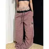 Calça casual nova de outono, estilo retro americano, solta e confortável, com listras contrastantes, estilo hip-hop, calça pantalona, perfeita para OOTD
