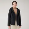 Casaco de lã preto com capuz para mulheres, novo estilo outono e inverno, plus size, corte solto, casaco de lã curto para mulheres baixinhas