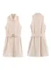 Para Vestido Aliexpress Transfronterizo Europeo y Americano Mujer Vacaciones Casual Playa Cinturón Hueco Sin Mangas Bordado Falda Larga
