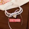 Colar Feminino Corrente Clavícula Gargantilha Laço Fita Coração Metal Pérola Camada Dupla Doce Menina Luxo Leve Nicho Tendência
