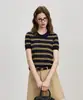 Camiseta de alta gama de manga corta con cuello polo a rayas para mujer, nuevo estilo primavera y verano, corte ajustado, que realza la figura, mangas raglán, top de punto