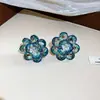 Brincos de Flor de Cristal Deslumbrante Agulha de Prata Brincos Doces Frescos de Dopamina Brincos de Luxo Leve de Nicho de Alta Qualidade para Mulheres