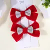 Acessórios de Cabelo para Meninas de Veludo com Glitter Outono e Inverno Presilha Vermelha Laço Colorido Docinho Grampo de Cabelo para Festas Grampo de Cabelo para Bebê Grampo de Cabelo