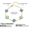 Diseño europeo y americano de trébol de cuatro hojas geométrico, incrustado con piedras brillantes, cadena de acero inoxidable, conjunto de pulsera, collar y pendientes de alta gama, minimalista