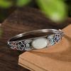 Plata Esterlina 925 Jade Hetian Jade Blanco Flor de Ciruelo Antigua Pulsera Abierta para Mujer Pulsera Estilo Corte Estilo Étnico