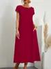 Amazon Aliexpress 2024 Ebay Europeo y Americano Color Sólido Sin Mangas Holgado Algodón y Lino Bolsillo con Solapa Vestido Pantalón en Stock
