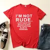 Camiseta de Mujer con Estampado de Letras "I'M Not Rude", Manga Corta, Cuello Redondo, Holgada, Camiseta de Mujer, Tops, Ropa, Camiseta sin Mangas