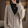 Suéter de punto de estilo casual, suéter versátil, prenda exterior para mujer de cuello en V ajustada, cárdigan holgado de otoño e invierno, estilo coreano