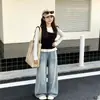 Elegante Diseño Coreano para Niñas Top Falso de Dos Piezas Primavera y Otoño 2026 Nuevo Conjunto Casual de Dos Piezas con Jeans