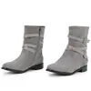 Botas de Moda de Tacón Grueso de Gamuza con Punta Redonda Hasta la Mitad de la Pantorrilla para Mujer 2026 Nuevas Talla Grande Hebilla de Cinturón Botas de Moda Transfronterizas AliExpress