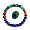Joyería de pareja transfronteriza 6/8/10MM Piedra Ojo de Tigre Amarillo Azul Verde pluma de pavo real mismo color pulsera de cuentas de una sola vuelta